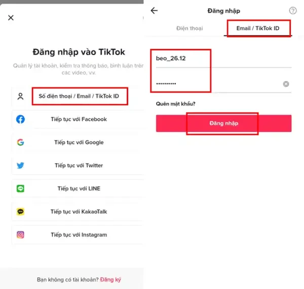 Đăng nhập TikTok thành công