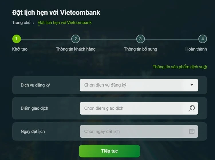 Đặt lịch hẹn với ngân hàng Vietcombank