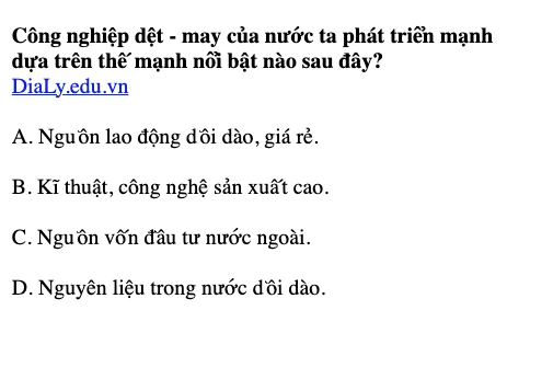 Công nghiệp dệt may của nước ta phát triển mạnh mẽ