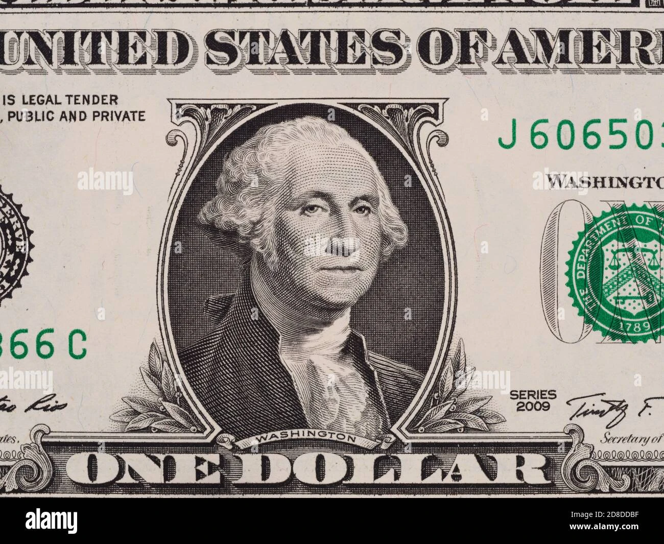 Hình ảnh gần của tờ tiền 1 USD với hình ảnh George Washington