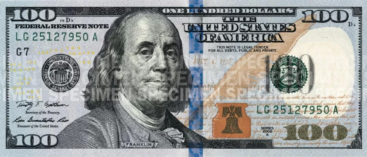 Hình ảnh Benjamin Franklin trên tờ tiền 100 đô la