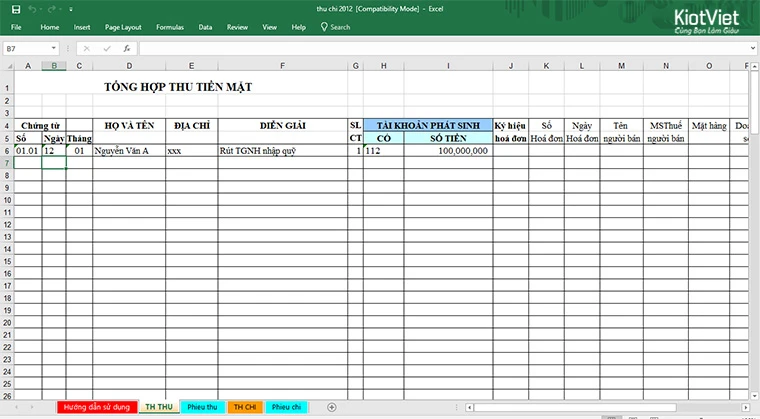 Sử dụng bảng Excel