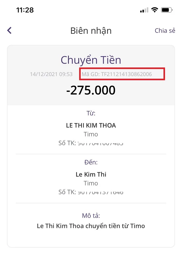 Kiểm tra mã giao dịch