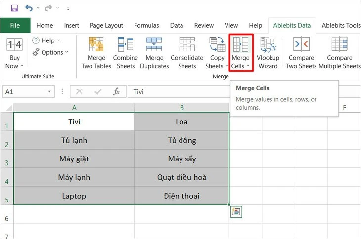 Cách gộp nhiều ô trong Excel không mất dữ liệu chỉ 4