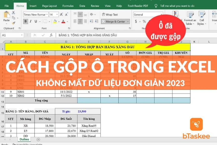 Gộp ô trong Excel