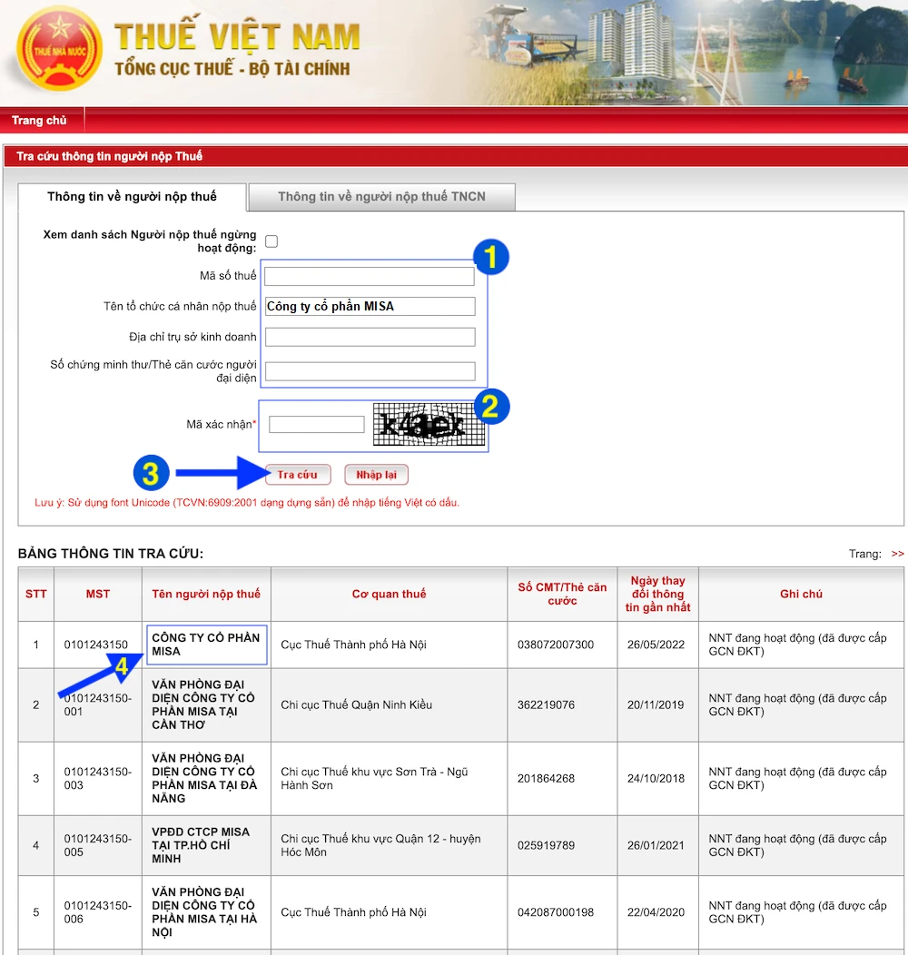 Tra cứu mã số thuế trên dịch vụ MeInvoice