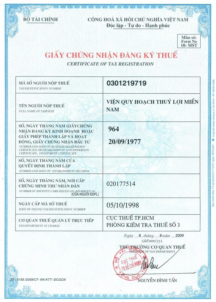 Giấy chứng nhận đăng ký thuế