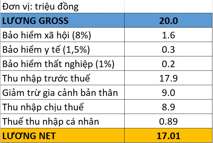 Công cụ tính lương Gross sang Net