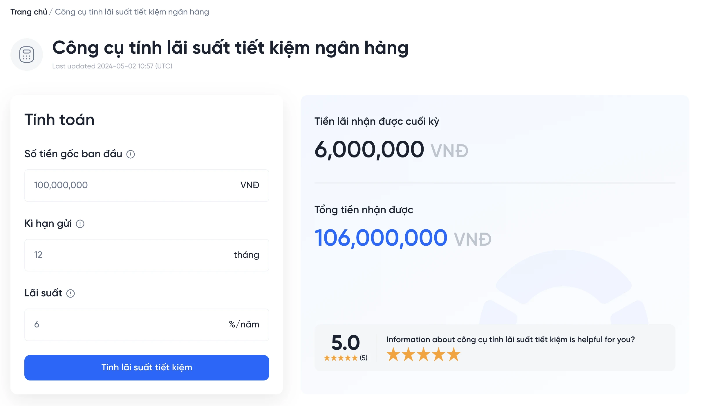 Công cụ tính lãi tiết kiệm