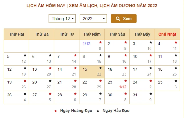 Lịch Âm Dương Hôm Nay
