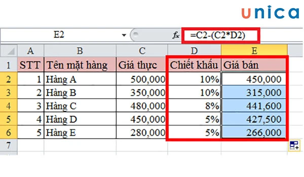 Sử dụng công cụ Excel để tính tỷ trọng