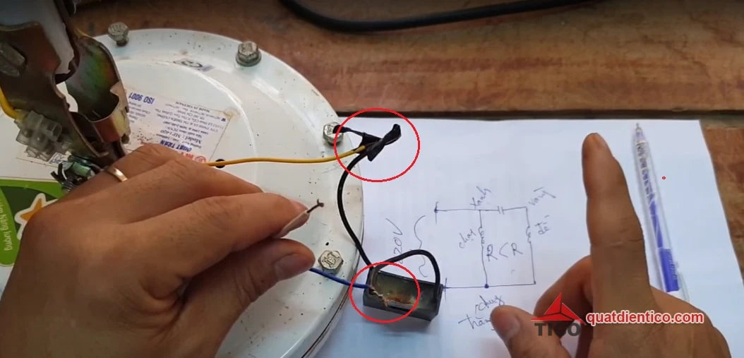 Sơ đồ mạch điện quạt trần, cách đấu nối tụ và hộp số cho quạt trần
