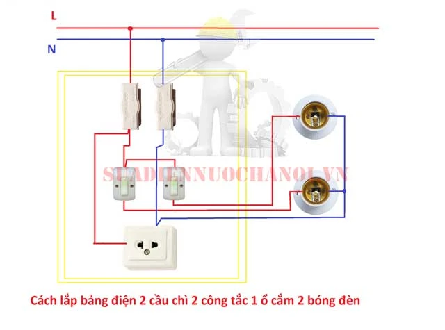 Cách đấu điện ổ cắm và công tắc cầu chì