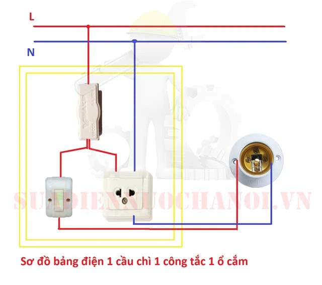 Cách đấu điện ổ cắm và công tắc cầu chì