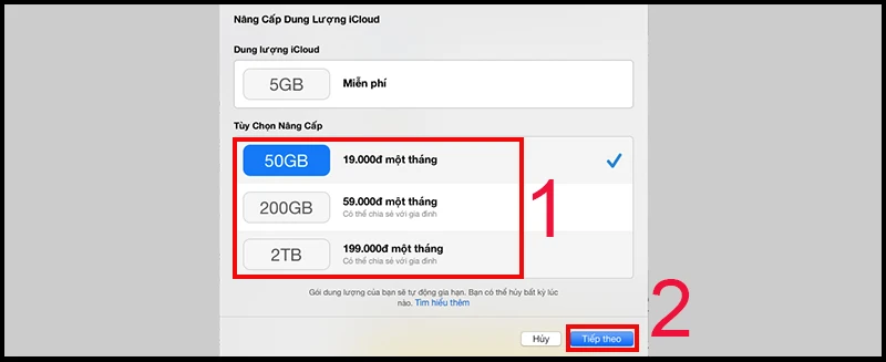 Cách mua thêm dung lượng iCloud cho iPhone, iPad, Macbook