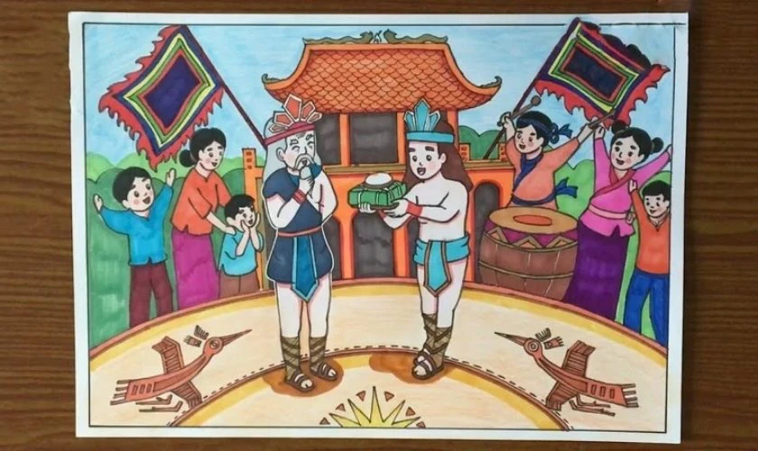 Gợi ý các mẫu poster, tranh vẽ Giỗ Tổ Hùng Vương đẹp, ý nghĩa