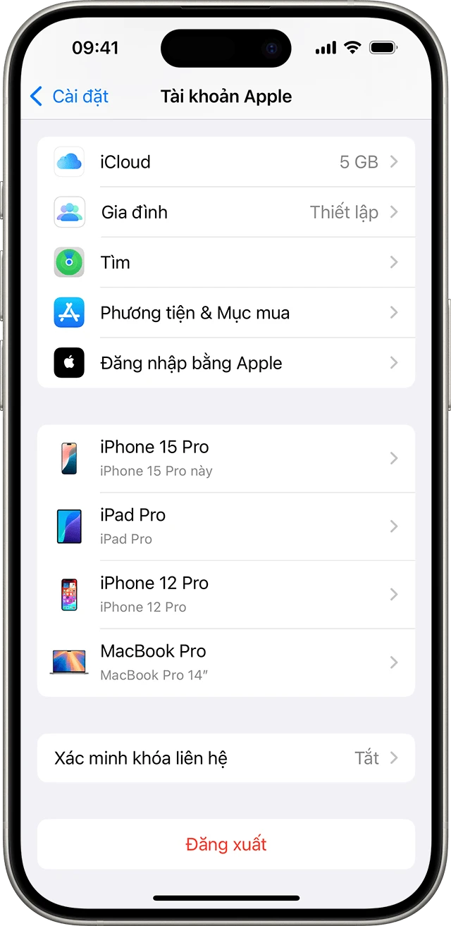 Đăng xuất khỏi iCloud trên thiết bị của bạn