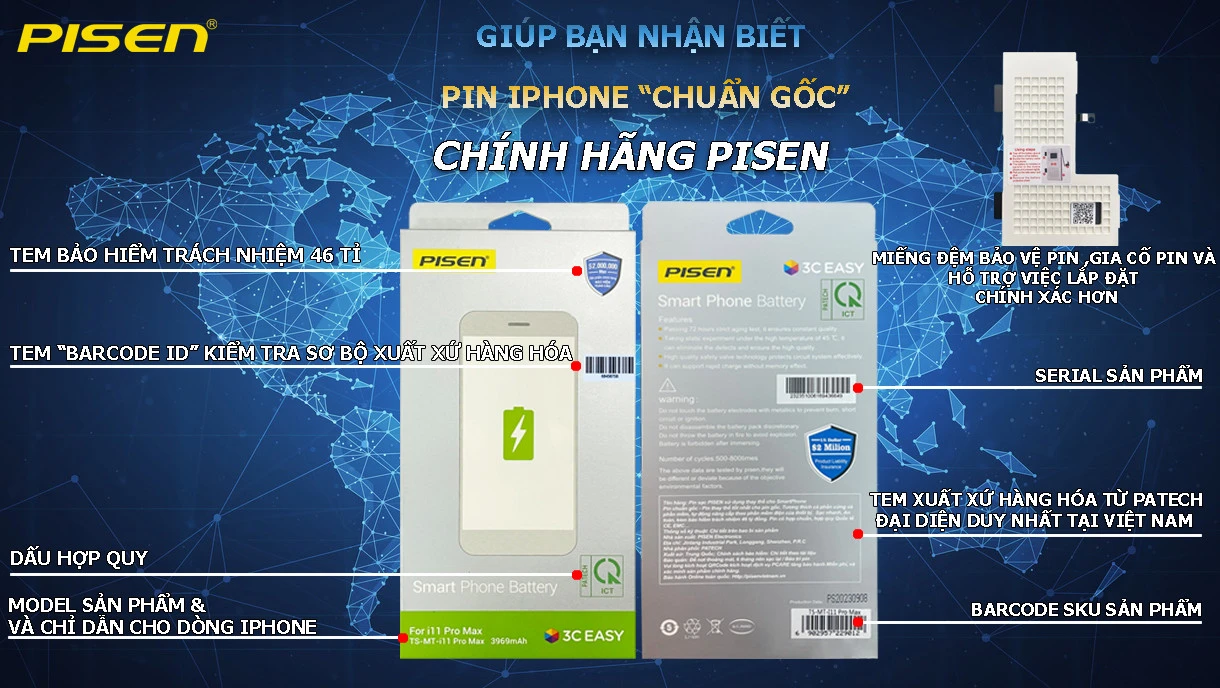 Pin iPhone 11 bao nhiêu mAh? Pin iPhone 11 có tốt không? So sánh pin iPhone 11 gốc Apple và Pin PISEN chuẩn gốc