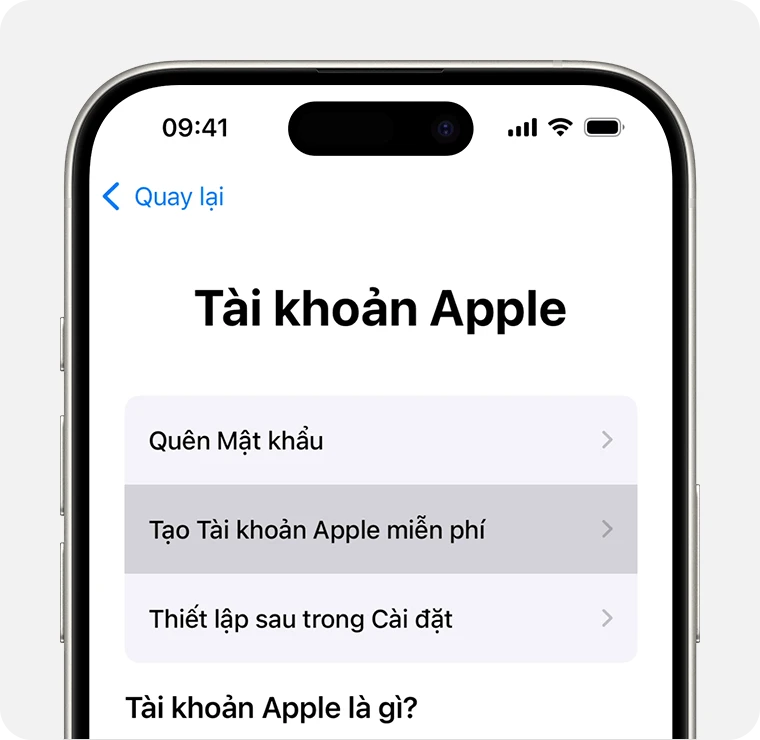 Cách tạo Tài khoản Apple mới