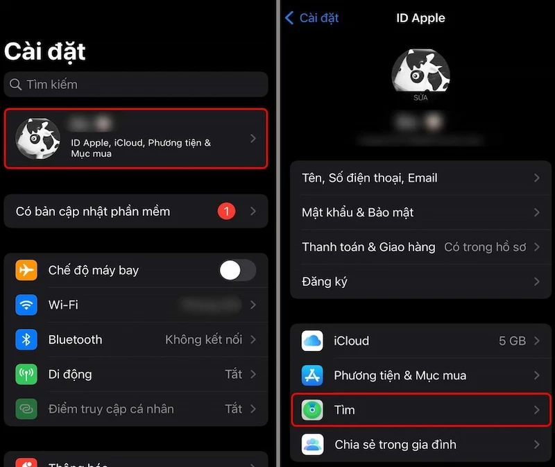 Sử dụng tài khoản iCloud để tìm