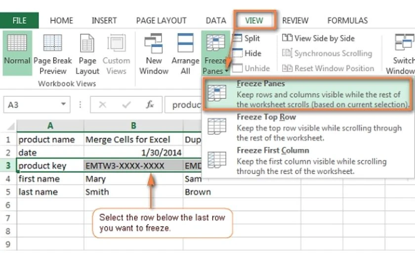 Hướng dẫn nhanh cố định dòng, cột trong Excel 2003 2010 2016