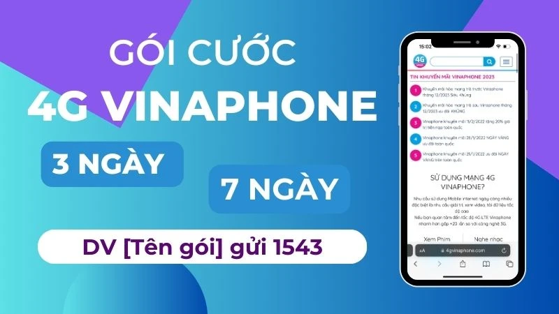 Đăng ký gói cước 4G Vinaphone 3 ngày, 7 ngày chỉ từ 15.000đ