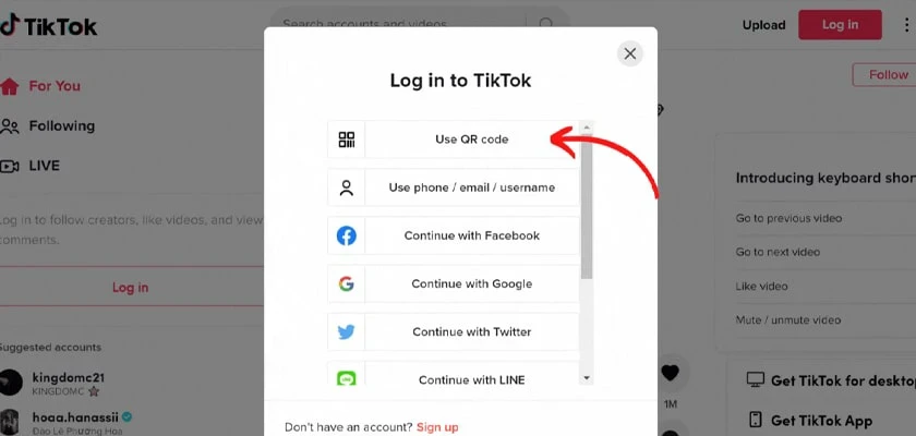 Cách đăng nhập TikTok trên máy tính bằng ID, Facebook, Google