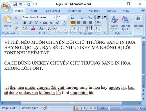 Cách chuyển chữ thường thành chữ hoa và ngược lại trên Word