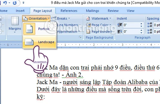 Cách xoay ngang 1 trang bất kỳ trong Word