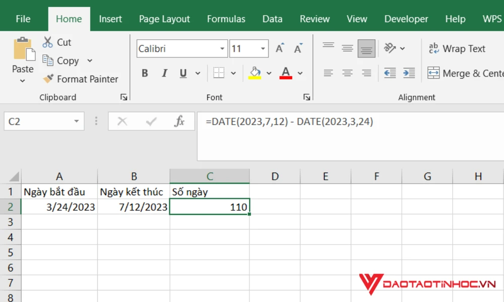 Hướng dẫn cách sử dụng hàm tính số ngày trong Excel