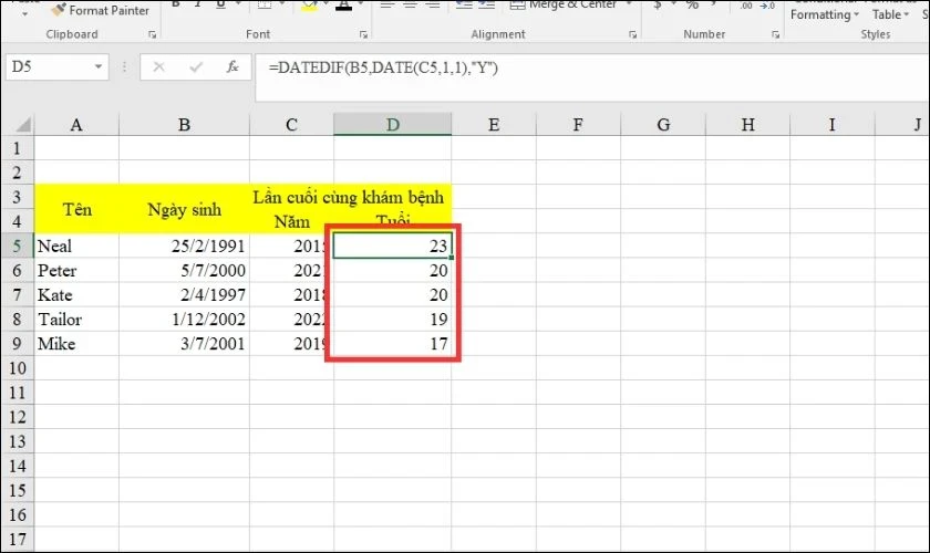 7 cách tính tuổi trong Excel đơn giản, chính xác nhất 2025