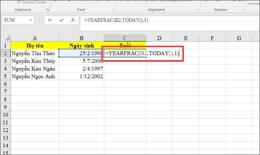 7 cách tính tuổi trong Excel đơn giản, chính xác nhất 2025