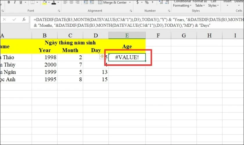 7 cách tính tuổi trong Excel đơn giản, chính xác nhất 2025