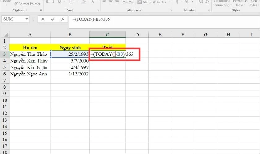 7 cách tính tuổi trong Excel đơn giản, chính xác nhất 2025