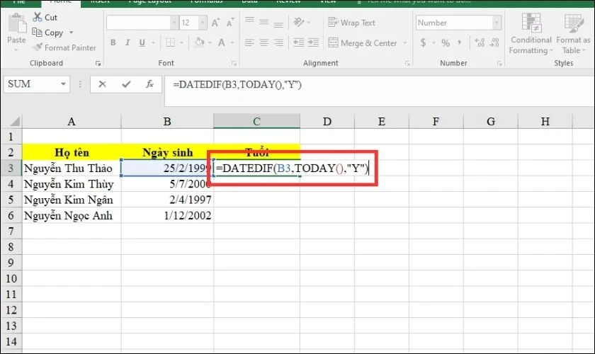 7 cách tính tuổi trong Excel đơn giản, chính xác nhất 2025