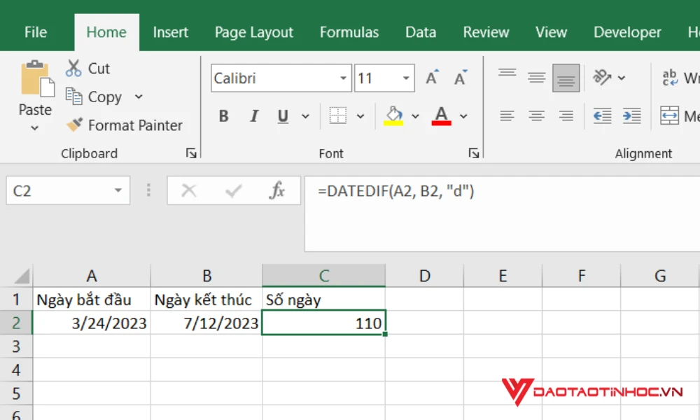 Hướng dẫn cách sử dụng hàm tính số ngày trong Excel