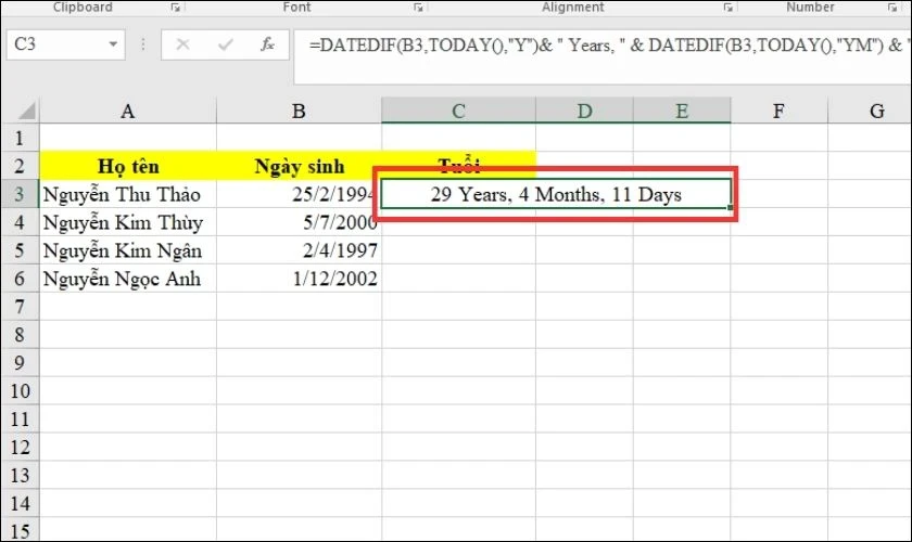 7 cách tính tuổi trong Excel đơn giản, chính xác nhất 2025