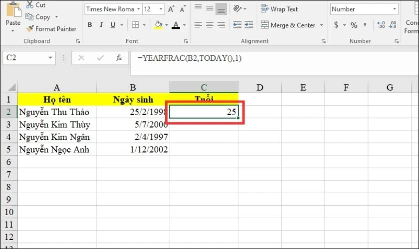 7 cách tính tuổi trong Excel đơn giản, chính xác nhất 2025