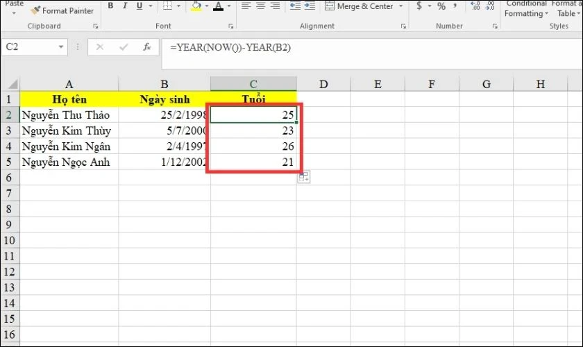 7 cách tính tuổi trong Excel đơn giản, chính xác nhất 2025