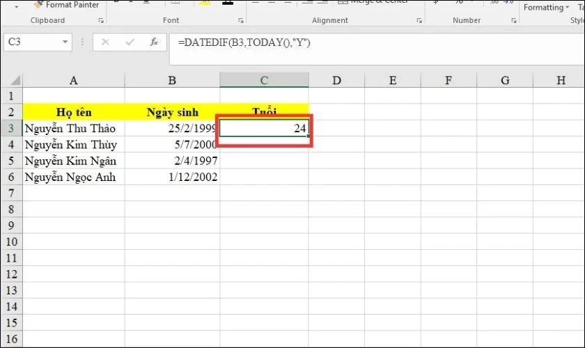 7 cách tính tuổi trong Excel đơn giản, chính xác nhất 2025