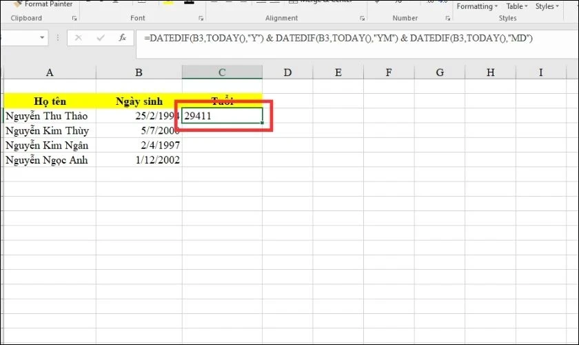 7 cách tính tuổi trong Excel đơn giản, chính xác nhất 2025