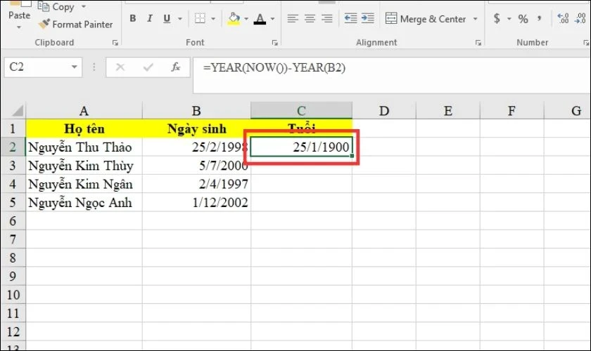 7 cách tính tuổi trong Excel đơn giản, chính xác nhất 2025