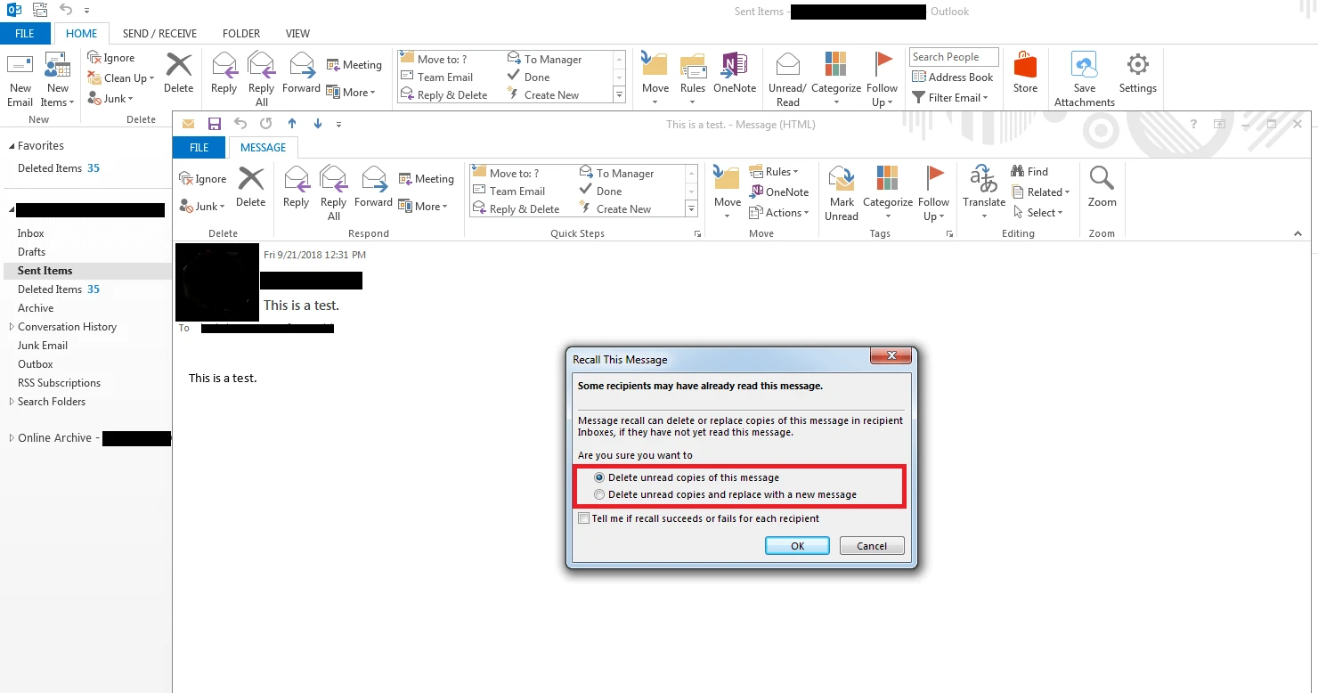 Hướng dẫn cách Recall, thu hồi lại thư đã gửi trong MS Outlook