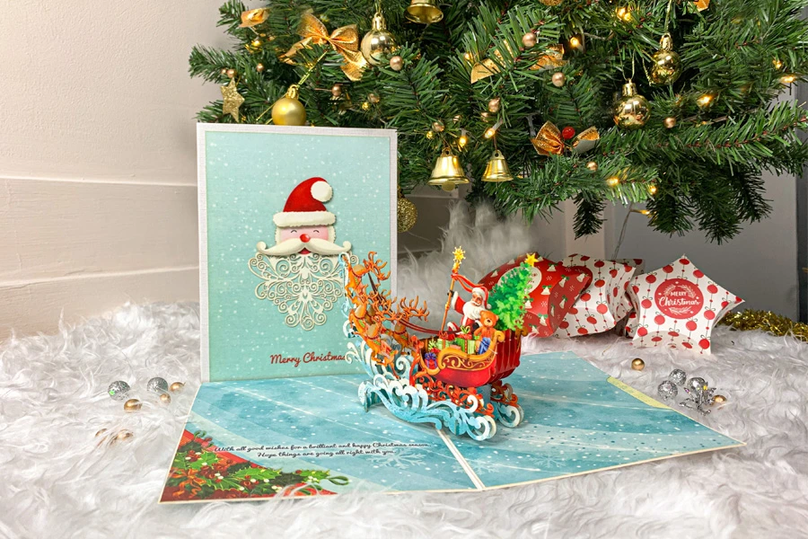 Thiệp 3D Ông già Noel cưỡi tuần lộc - Santa 3D Cards