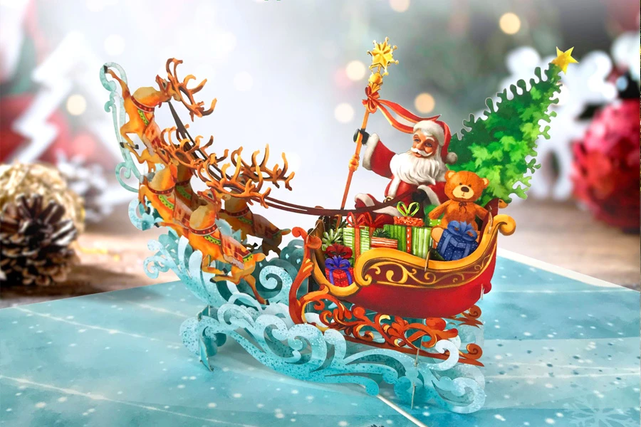 Thiệp 3D Ông già Noel cưỡi tuần lộc - Santa 3D Cards