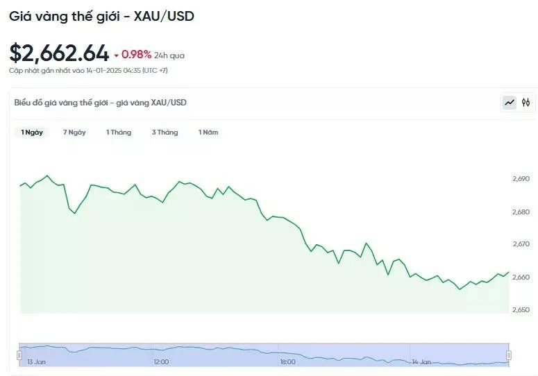 Giá vàng hôm nay 14/1/2025: Vàng giảm nhẹ 1%